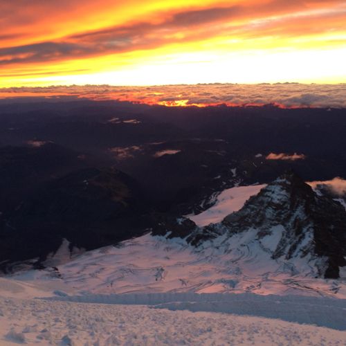 Sunrise at ~13,000ft on Mount Rainier 