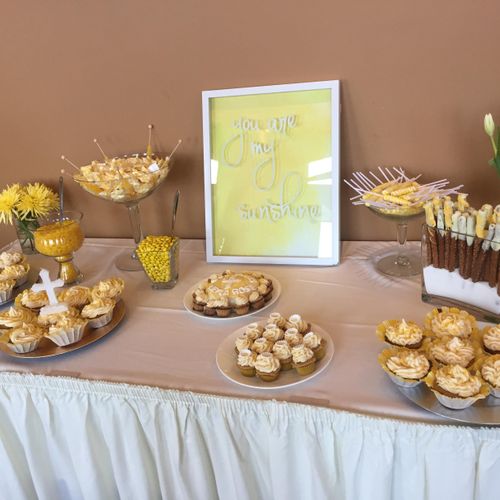 A dessert table at a baby's baptism