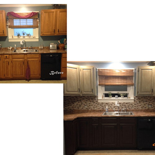 Dated golden oak cabinets got a pump of style from