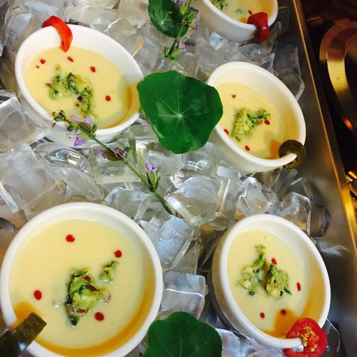Chilled corn and avocado soup