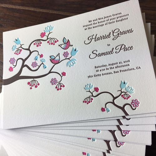 3 color letterpress wedding invitation