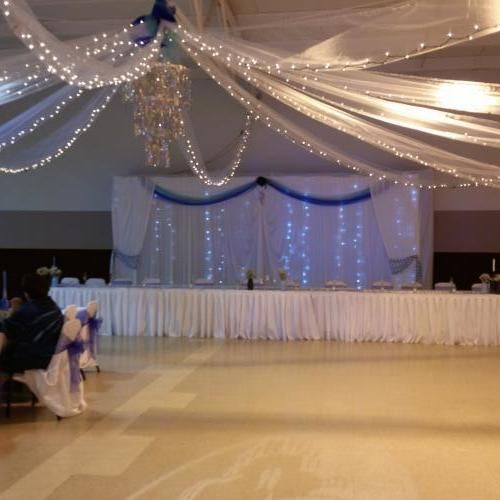 Ceiling Drapes with lights and lighted backdrop