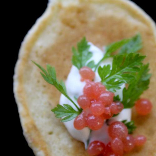Buckwheat Blini with Watermelon Caviar & Chervil S