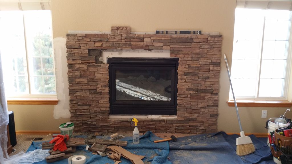 Rock fireplace in process