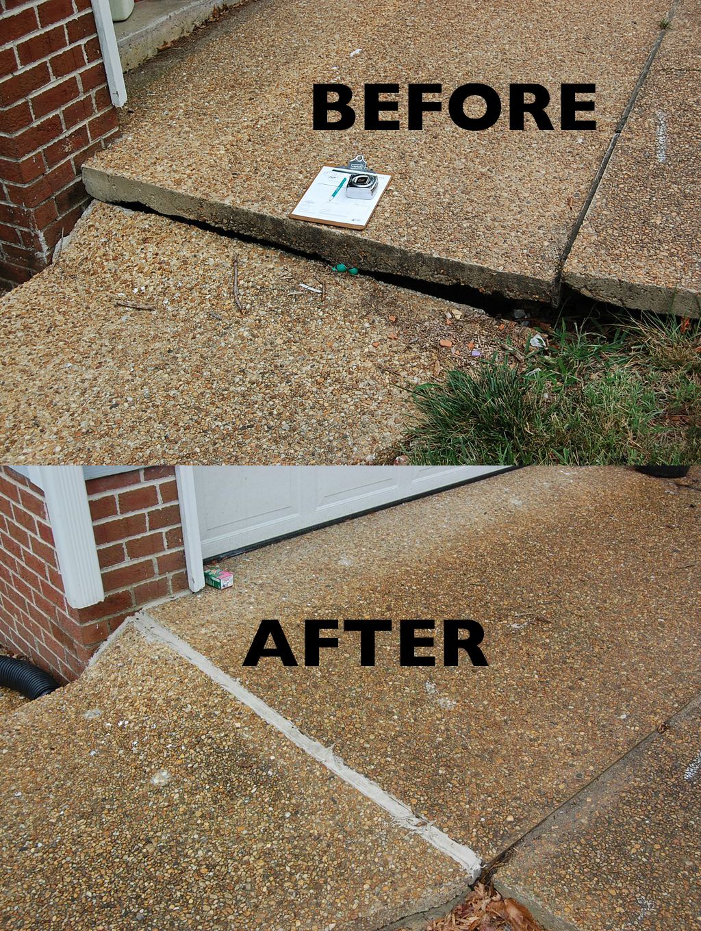 Driveway slab before and after our slabjacking rep