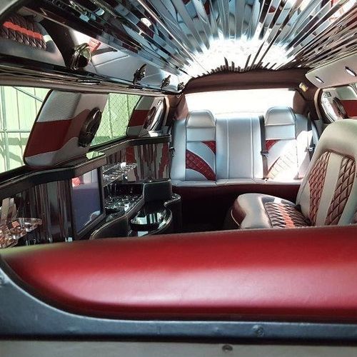 10 PASSENGER RED CHARGER LIMO INSIDE PICTURE