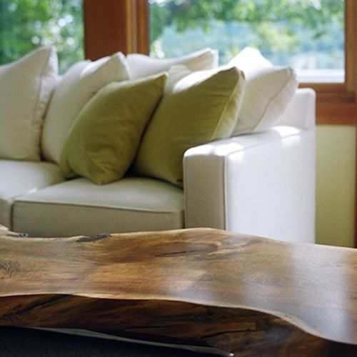 Custom coffee table design walnut slab for NH lake