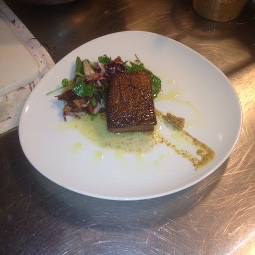 SEARED PORK BELLY ON A BED OF RADICHHIO WATERCRESS