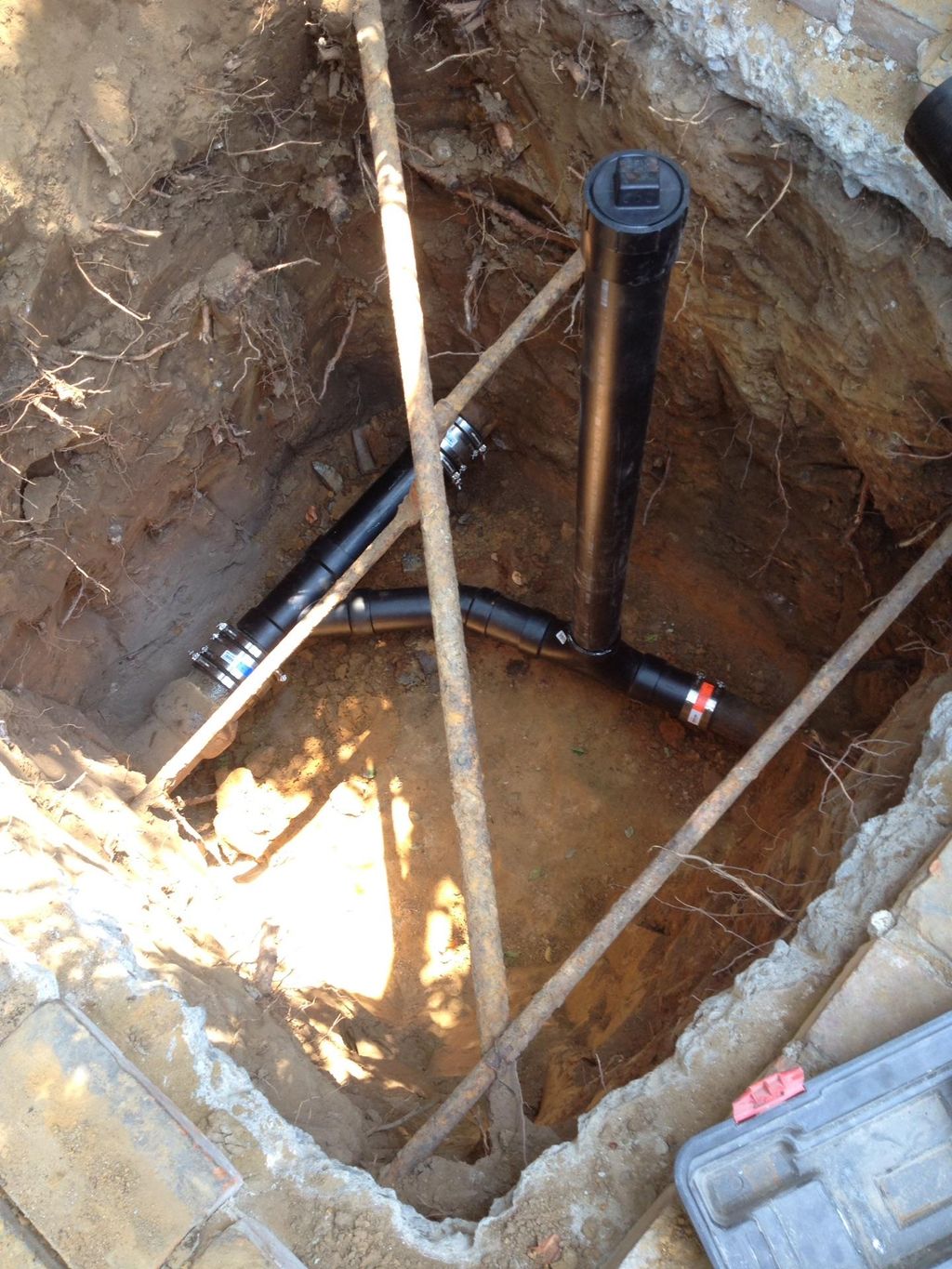 Replacement sewage pipe and clean out installed (r