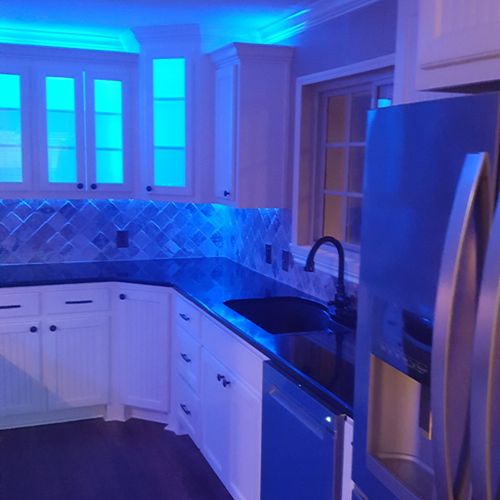 led lights added to a complete kitchen remodel. 