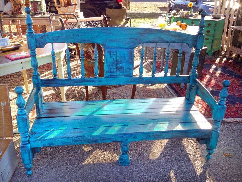 Upcycled Bed now a Turquoise Bench