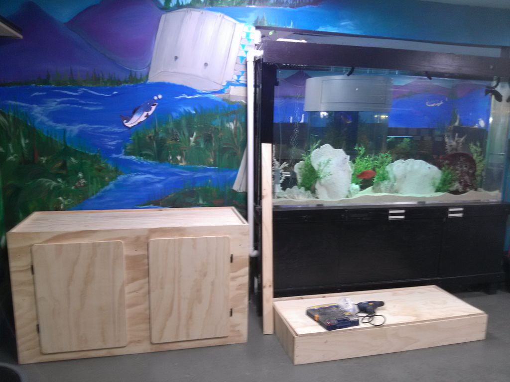 raw wood and black fish tank cabinets. Eco Station