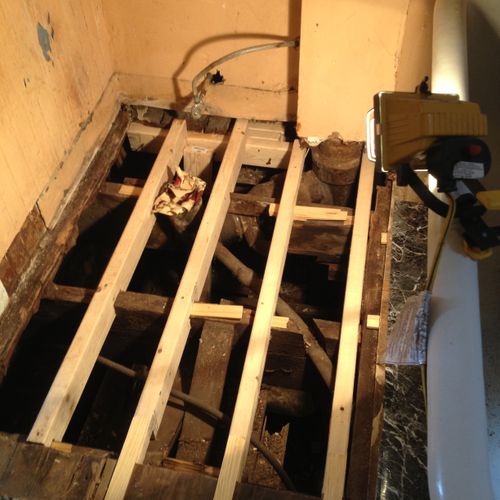 Sinking bathroom subfloor repair 10/2013