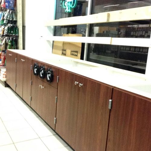 Built 14Ft long coffee center cabinets for conveni