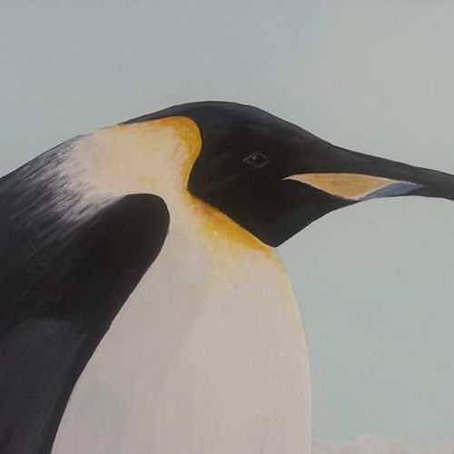 Detail of hand-painted penguin mural.