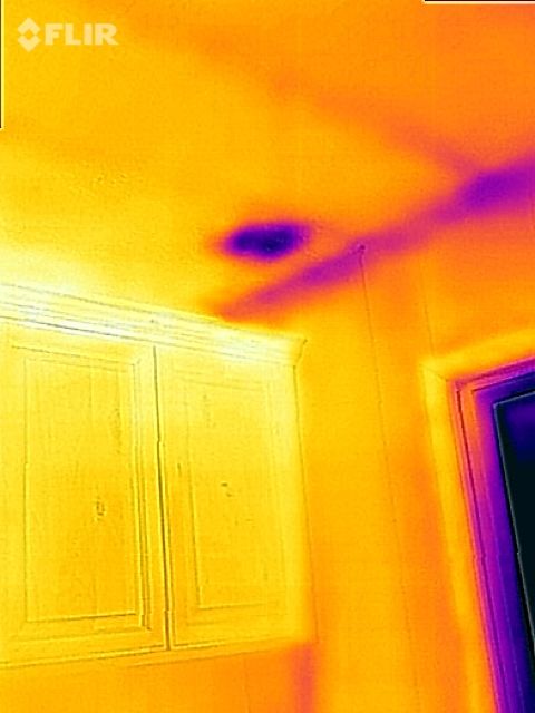 This photo shows a wet area in the ceiling. The dr