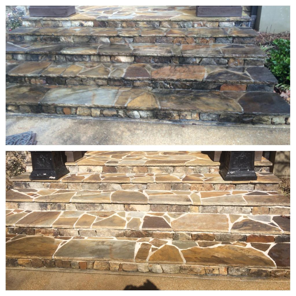 Before and after of rocks steps in front of a resi