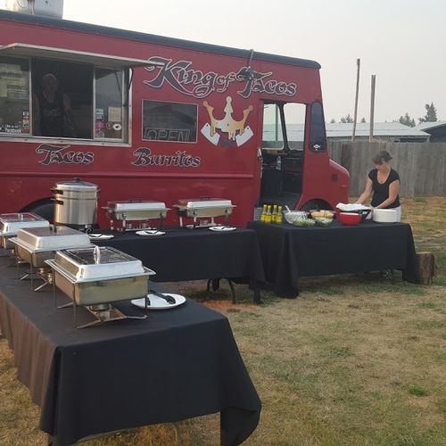 Catering buffet style with King of Tacos Truck