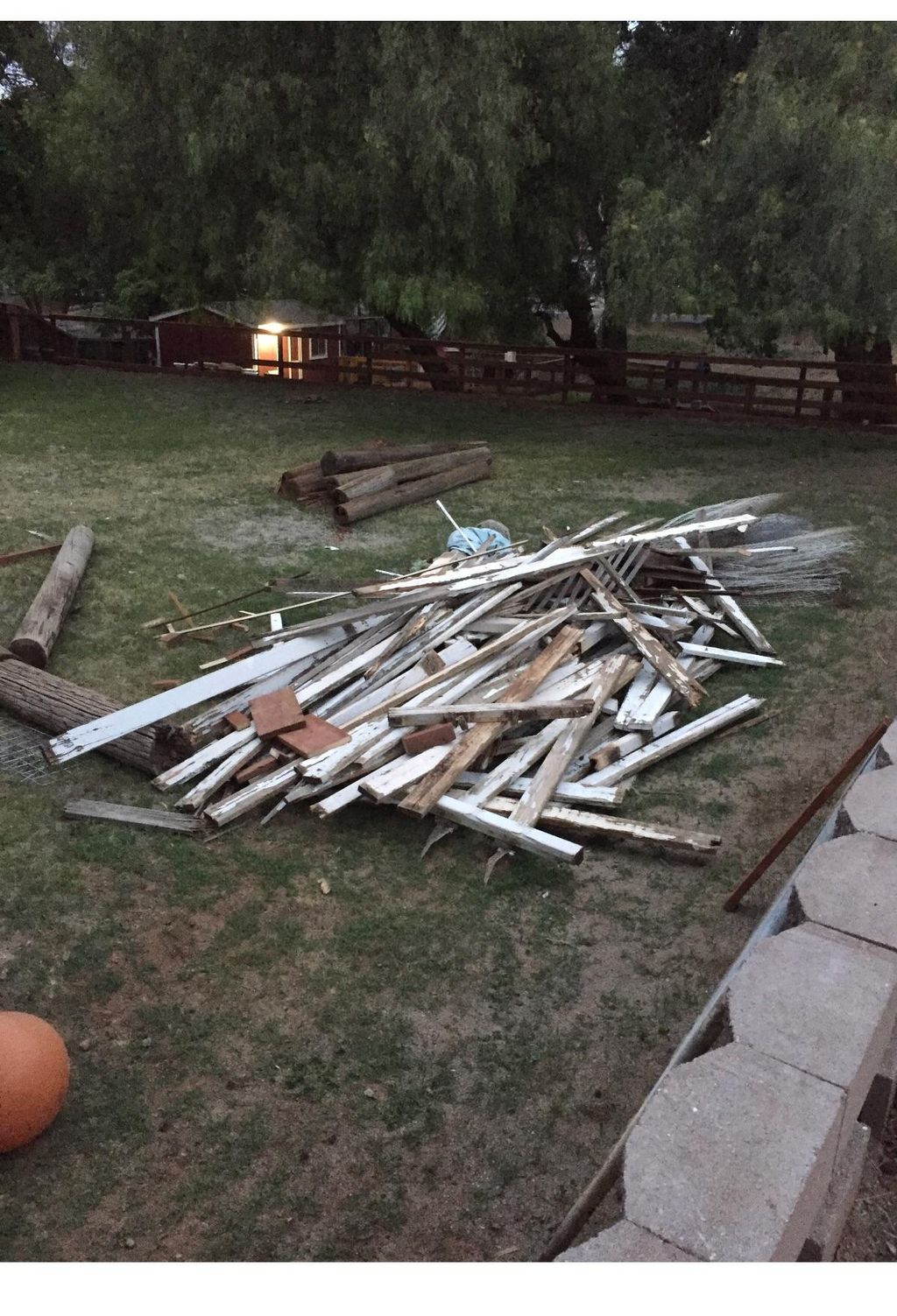 Hauled away fencing and telephone old poles. No jo