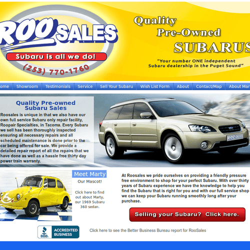 Roosales.com - Subaru car dealership.  Web design,