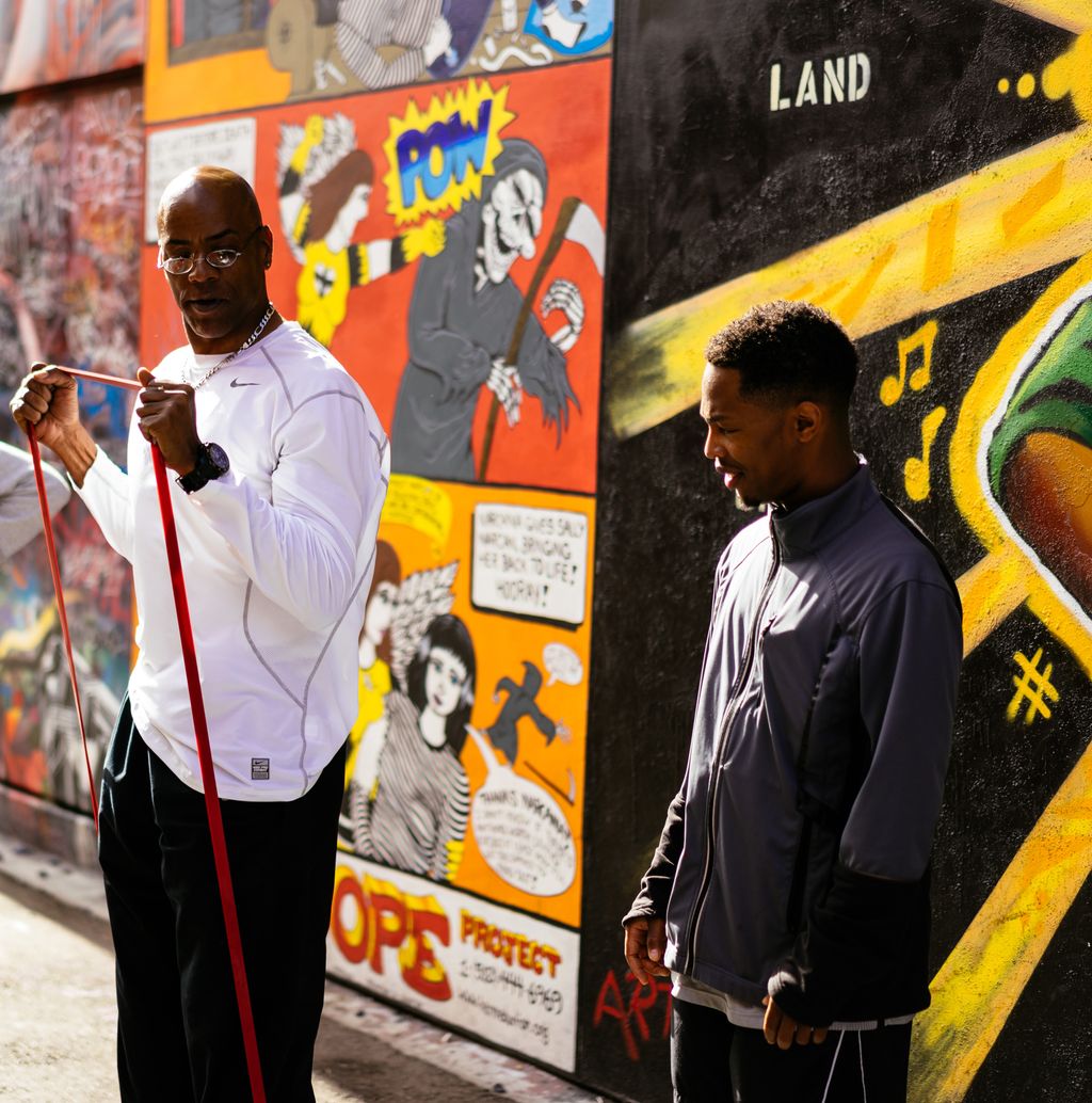 Walking customer through a workout. 