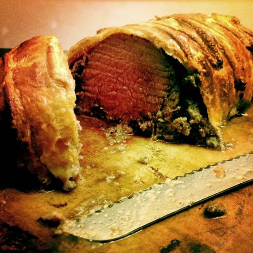 Beef wellington with prosciutto and duxelles ... g