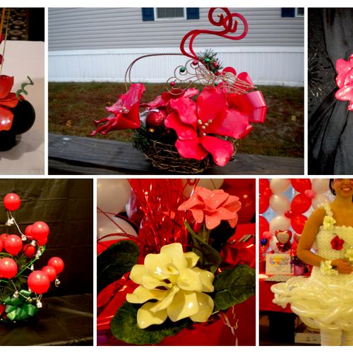 Balloon flower centerpieces, scarf rings, corsages