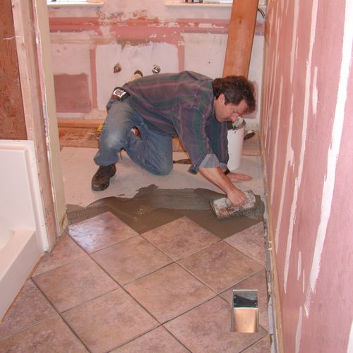 setting bathroom tile