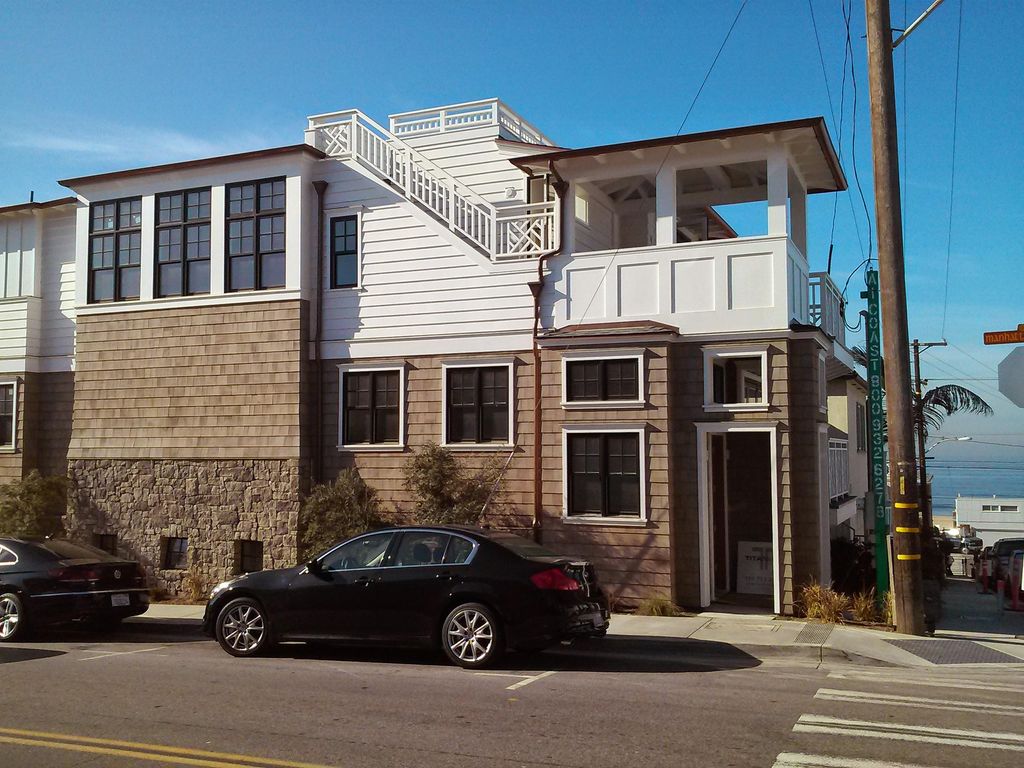exterior paint on siding and stained shingles.
