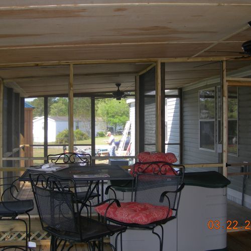 Inside completed attached screened porch