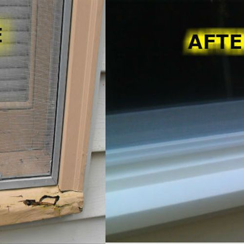 Removed old wood window, repaired rotted sill & in
