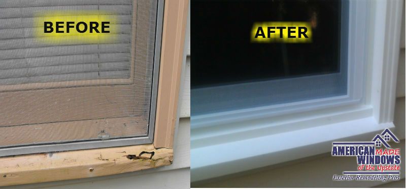 Removed old wood window, repaired rotted sill & in