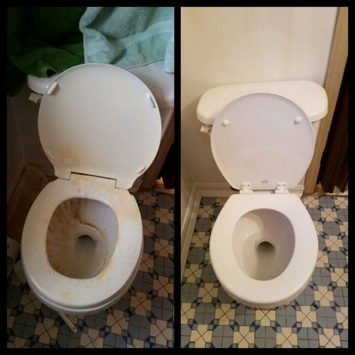 Rusty toilet before and after