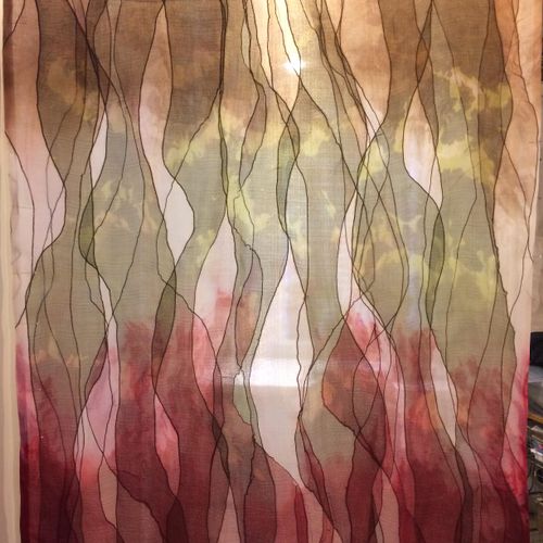 Silk organza, hand dyed and sewn window treatment.