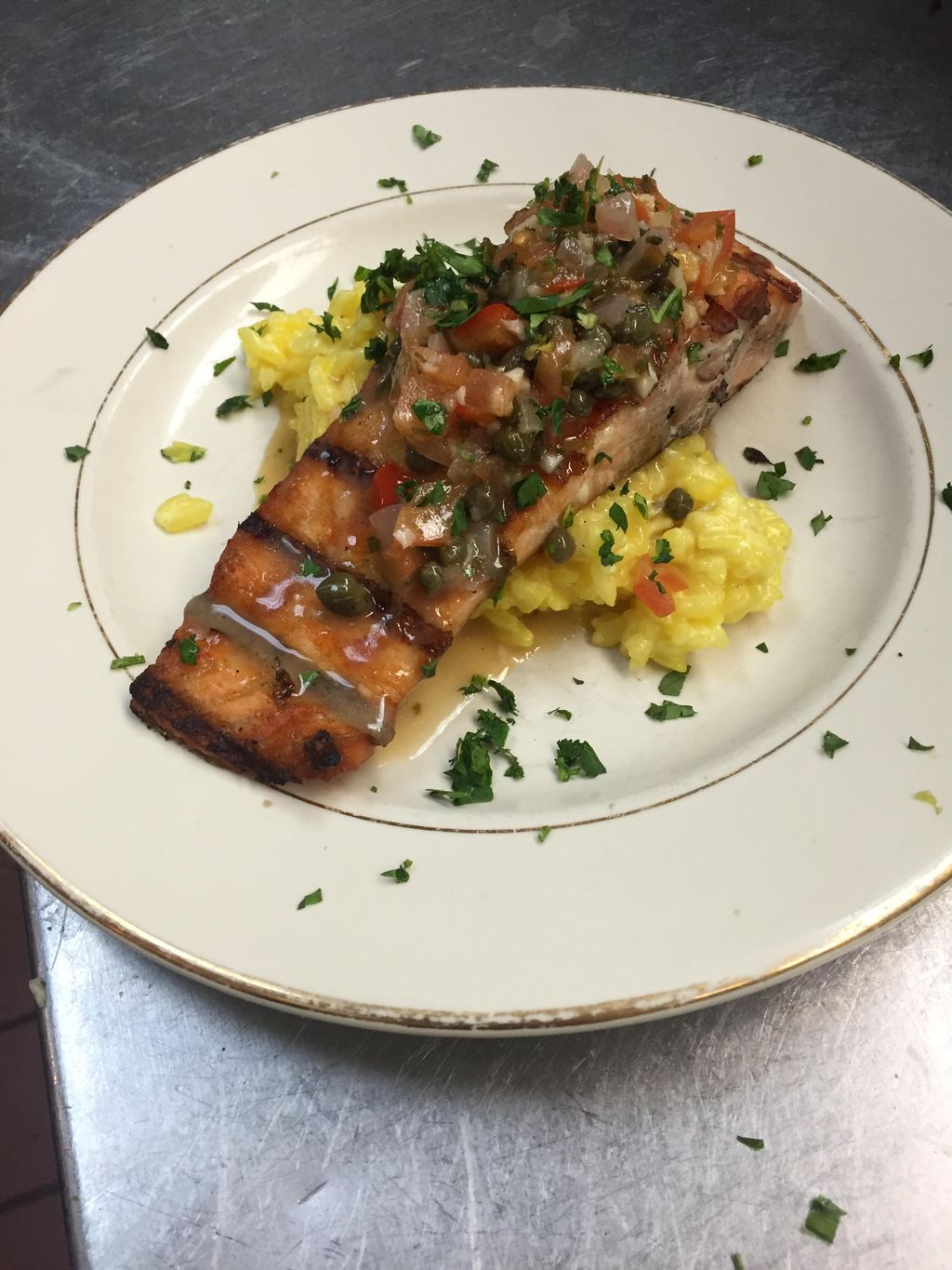 Mediterranean Salmon with Lemon Saffron Risotto