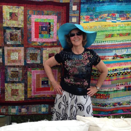 At the Fulshear ArtWalk selling my fabric tapestri