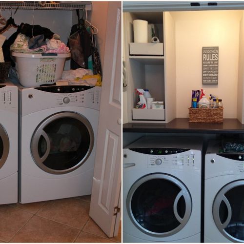 Before and after pic of a laundry room in Indian S