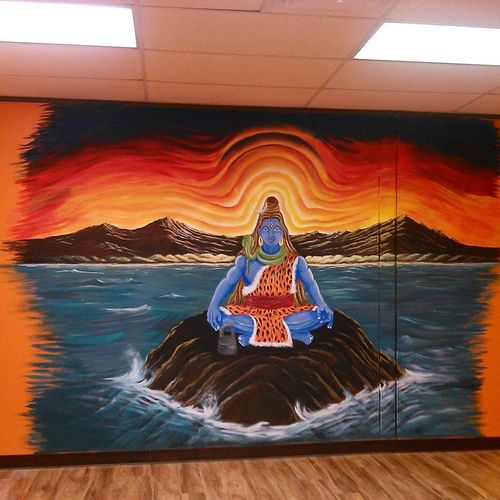 Shiva meditation mural in Dhyana Yoga studio in Pl