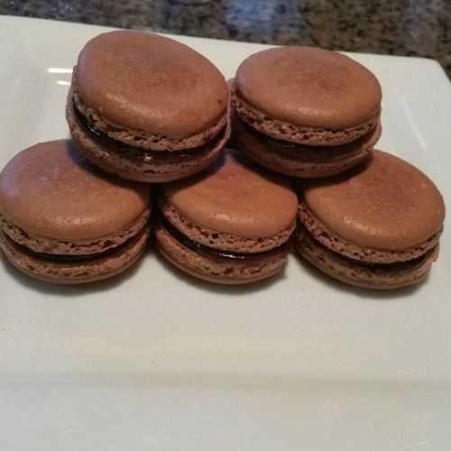 Chocolate French Macarons with Dark Chocolate Gana