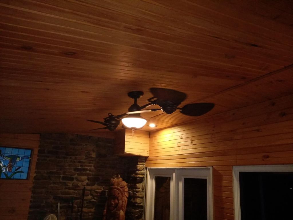 completed roof with added ceiling fan and 2 recess
