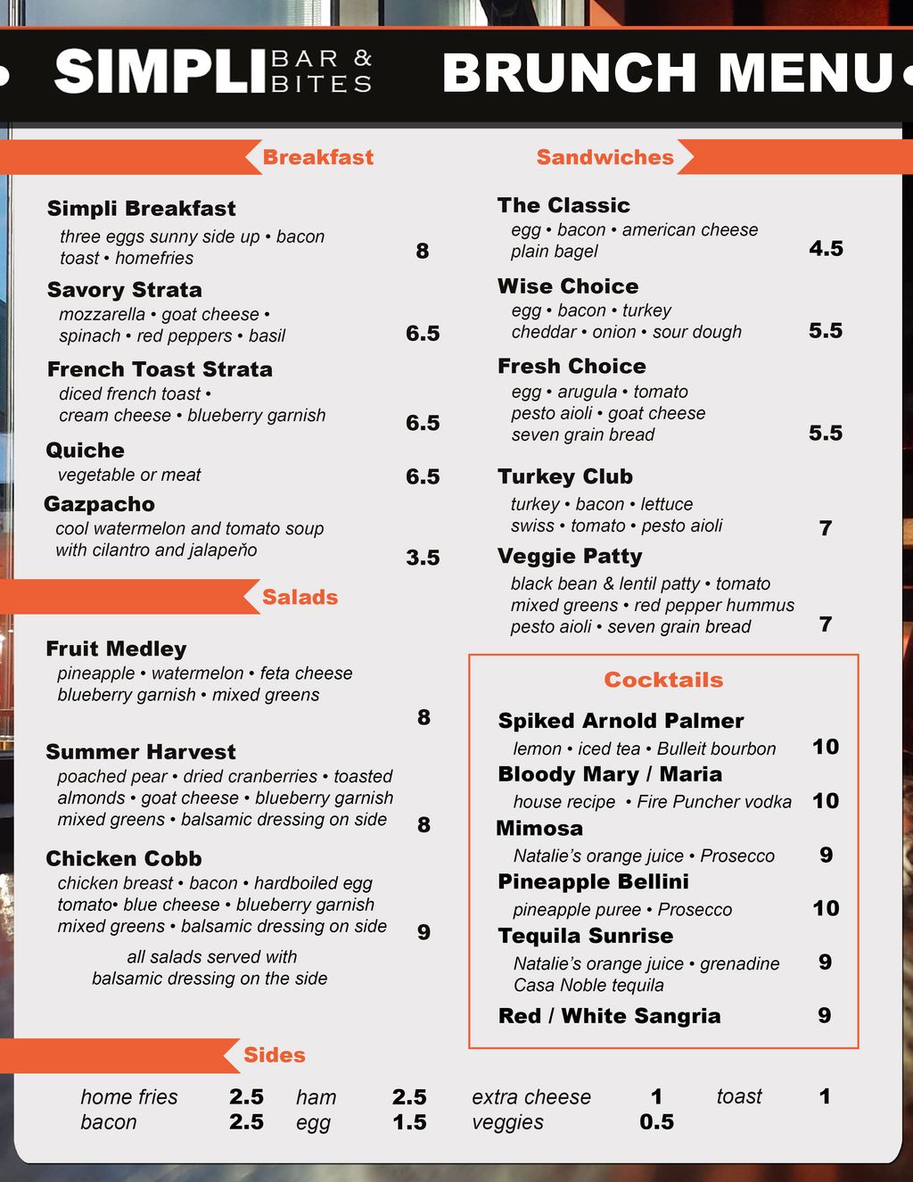 Brunch menu design for Simpli Bar & Bites in Jamai