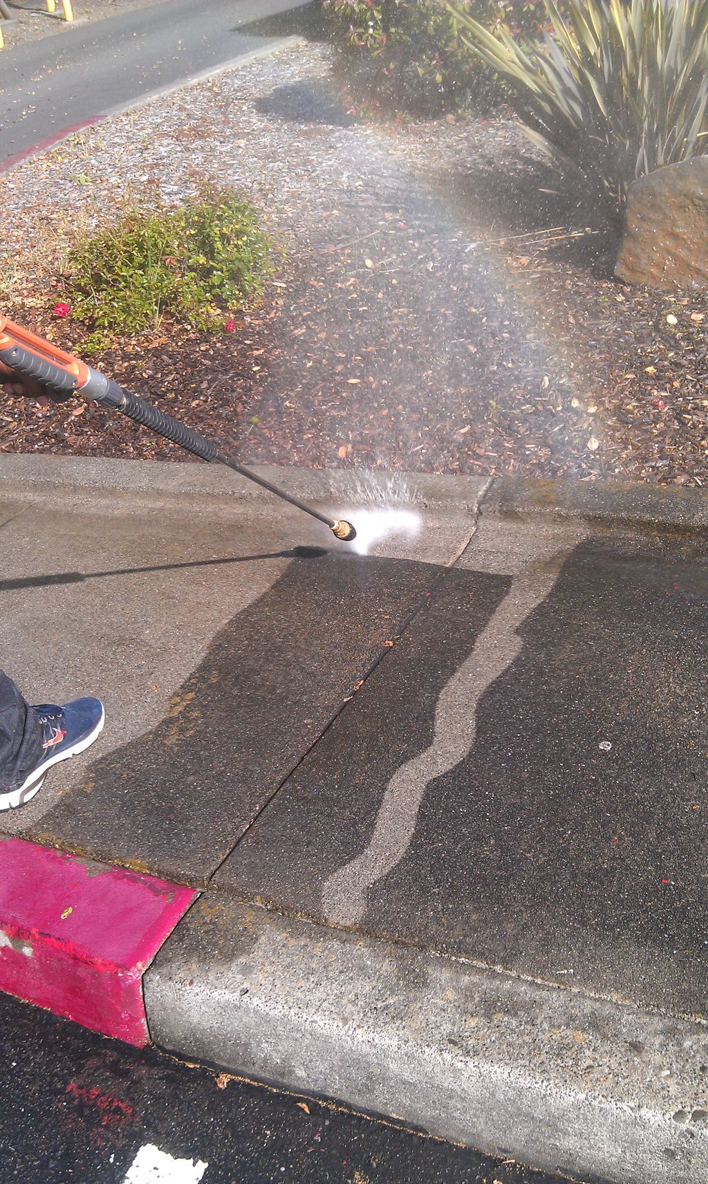 Pressure washing sidewalks.