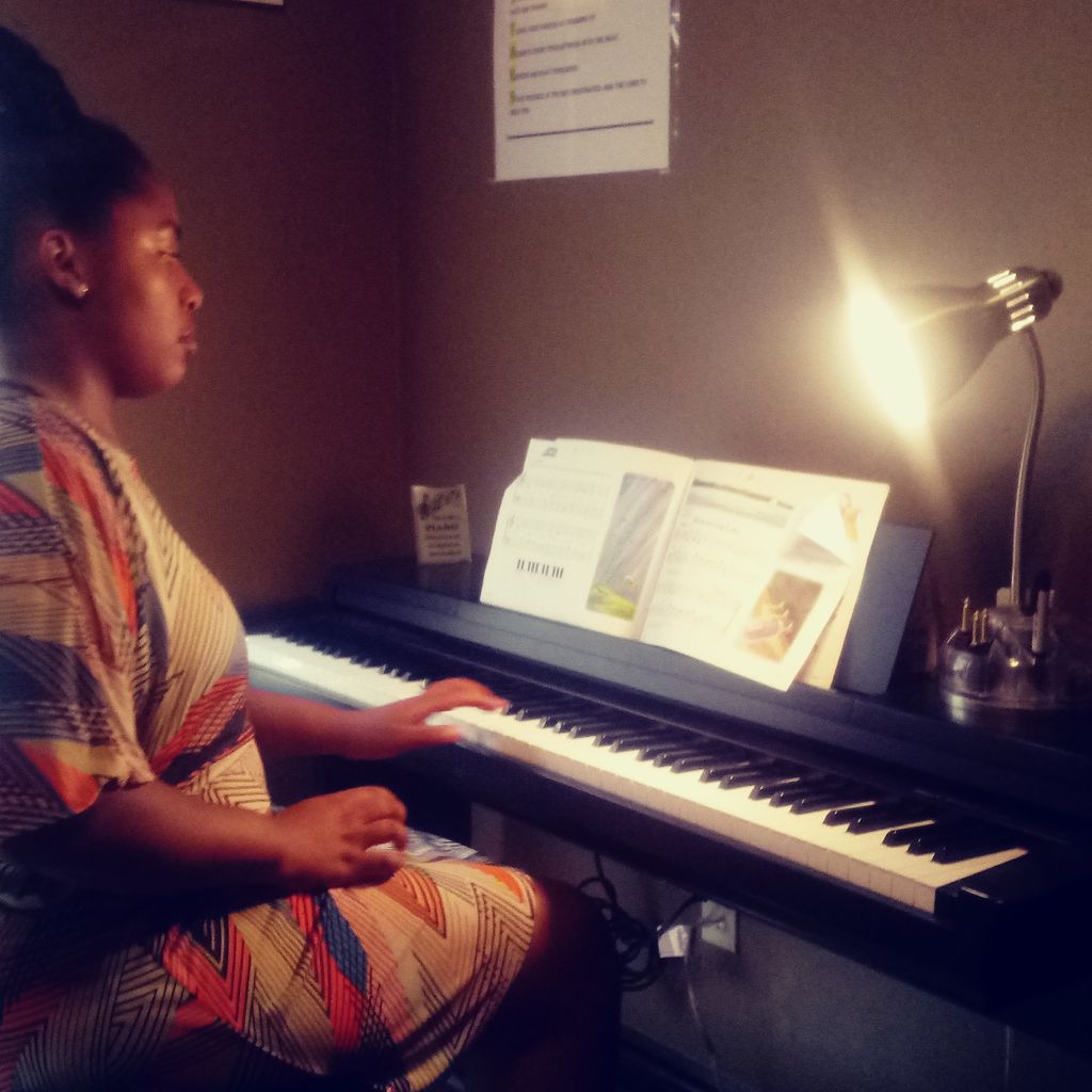 This aspiring student is reviewing her music befor