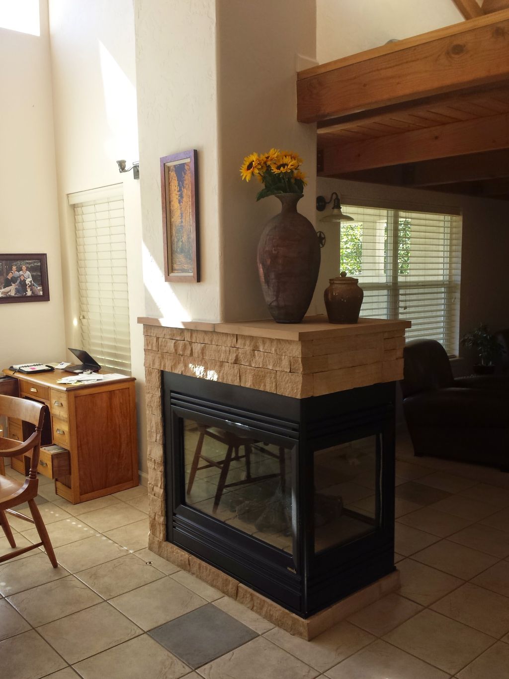 Added 3 sided gas fireplace