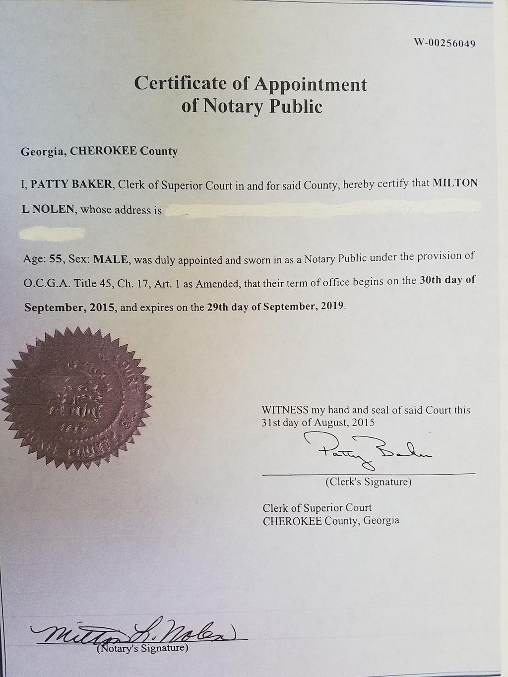 Notary Public Certificate of Appointment 