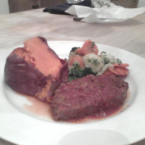 Gourmet Meatloaf w/Baked Yams & Vegetable Medley