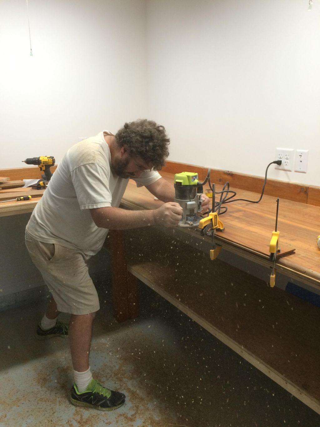 Me working on the New and Improved computer bench!
