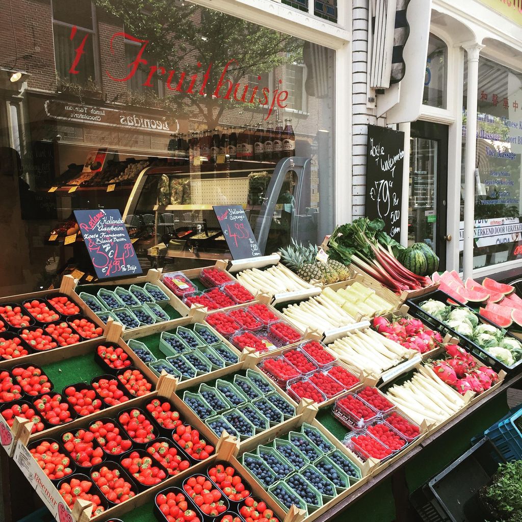 Fresh produce stand in Delft, Netherlands. Nothing