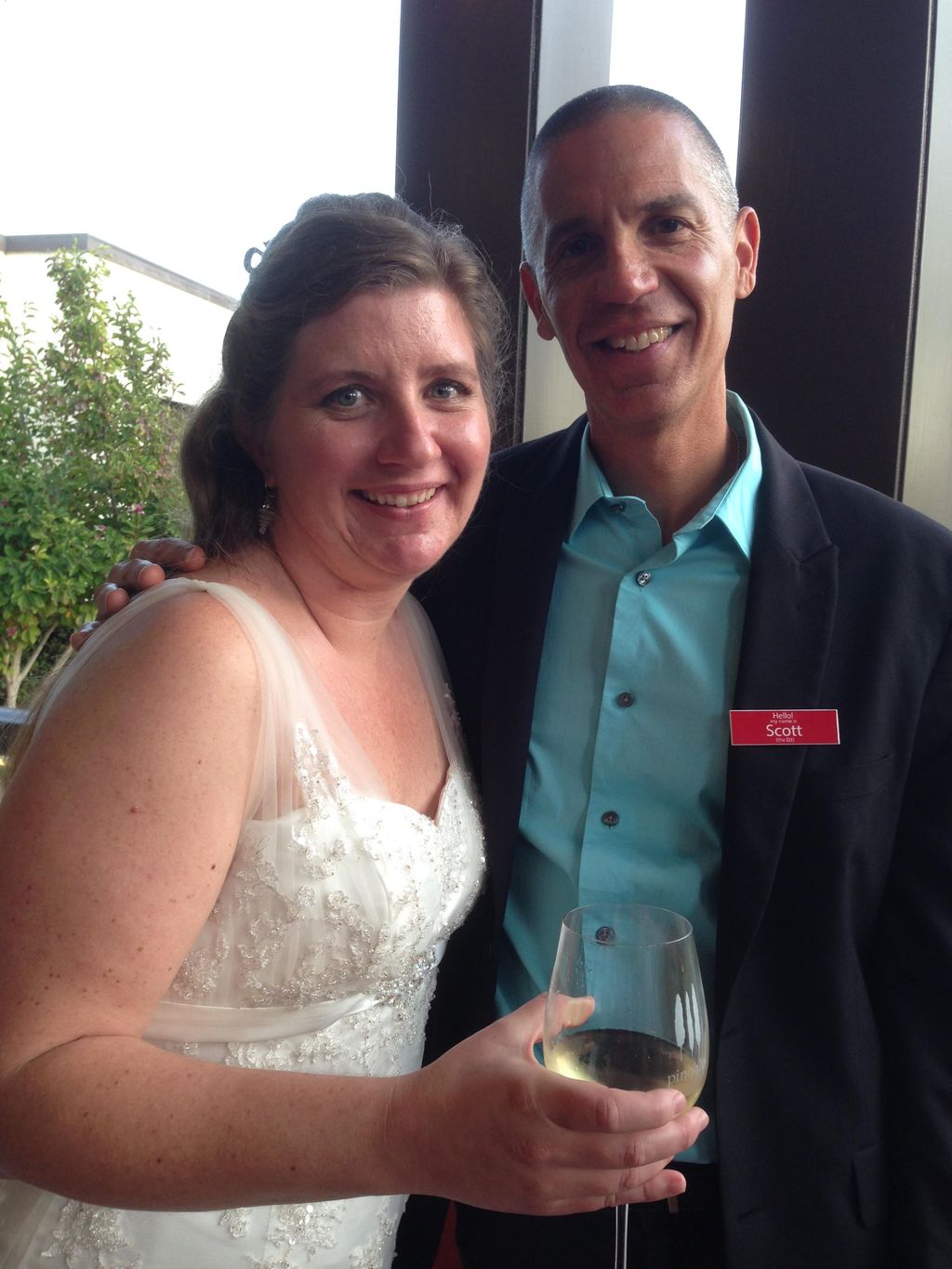 Scott and a newly married bride during the cocktai