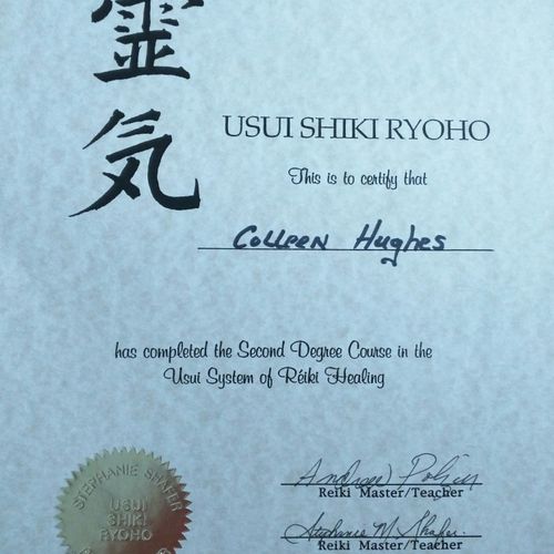 Certificate of completion of Level ll Reiki.